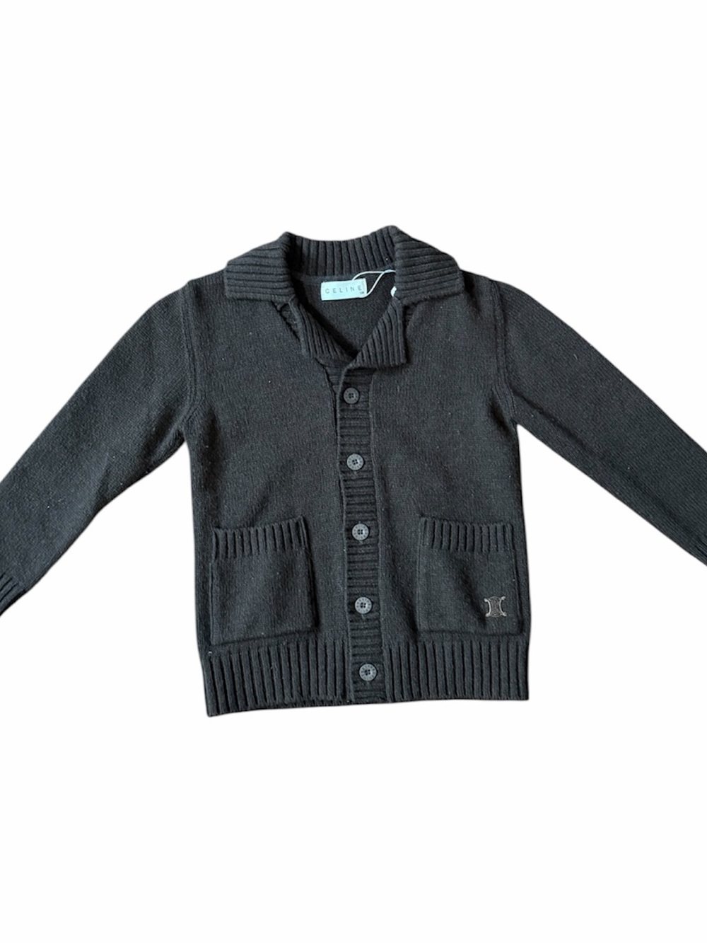 Celine kids Black Knit Button-Front Cardigan with Patch Pockets